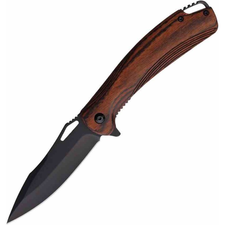 Couteau Elk Ridge A/O Dark Brown Lame Acier 3Cr13 Manche Bois Linerlock Clip ERA2002DB - Livraison Gratuite