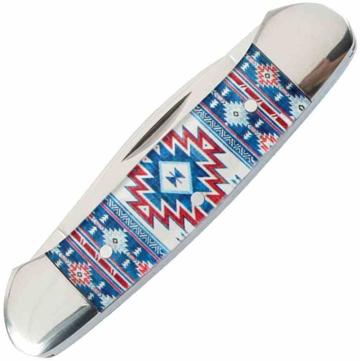 Couteau Elk Ridge Canoe Blue Native Southwest 2 Lames Acier 3Cr13 Manche Acrylique ER42454BL - Livraison Gratuite