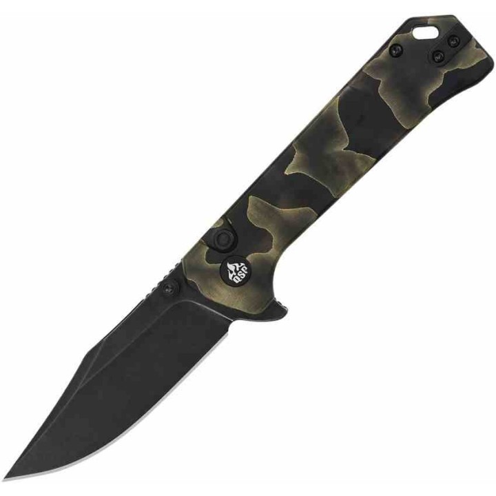 Couteau Pliant QSP Grebe Raffir Lame Acier S35VN Blk Button Lock IKBS Clip Titane QS147F2 - Livraison Gratuite