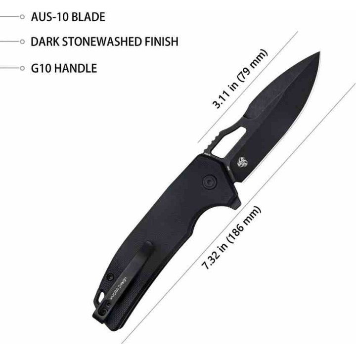 Couteau Kubey RDF Black Lame Acier AUS-10 Blk Manche G10 IKBS Button Lock Clip KUB316A - Livraison Gratuite