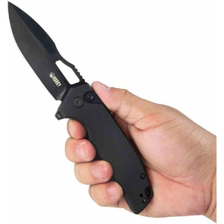 Couteau Kubey RDF Black Lame Acier AUS-10 Blk Manche G10 IKBS Button Lock Clip KUB316A - Livraison Gratuite