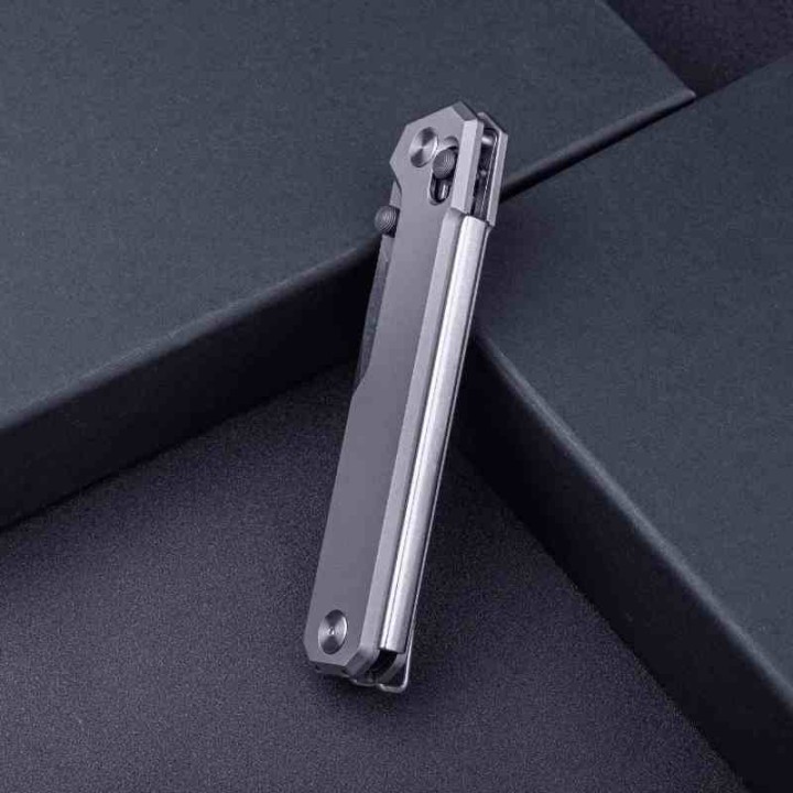 Couteau Real Steel Perix Titane Lame Acier Nitro-V Crossbar Lock Clip RS7121TS - Livraison Gratuite