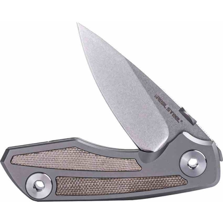 Couteau Real Steel Delta 2600 Titane/Micarta Lame Acier S35VN Manche Titane Frame Lock Clip RS7101G - Livraison Gratuite