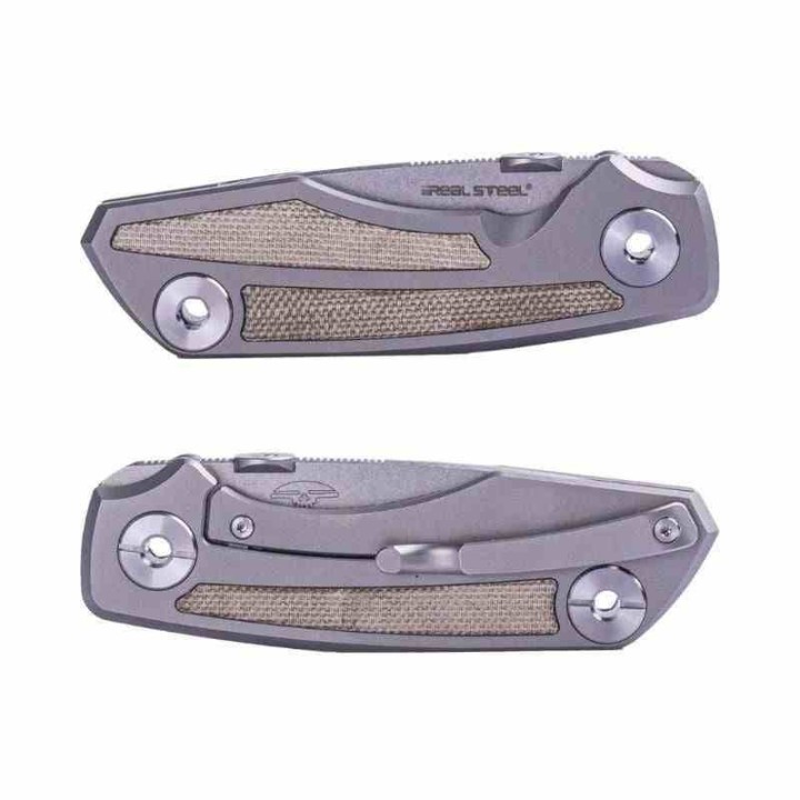 Couteau Real Steel Delta 2600 Titane/Micarta Lame Acier S35VN Manche Titane Frame Lock Clip RS7101G - Livraison Gratuite