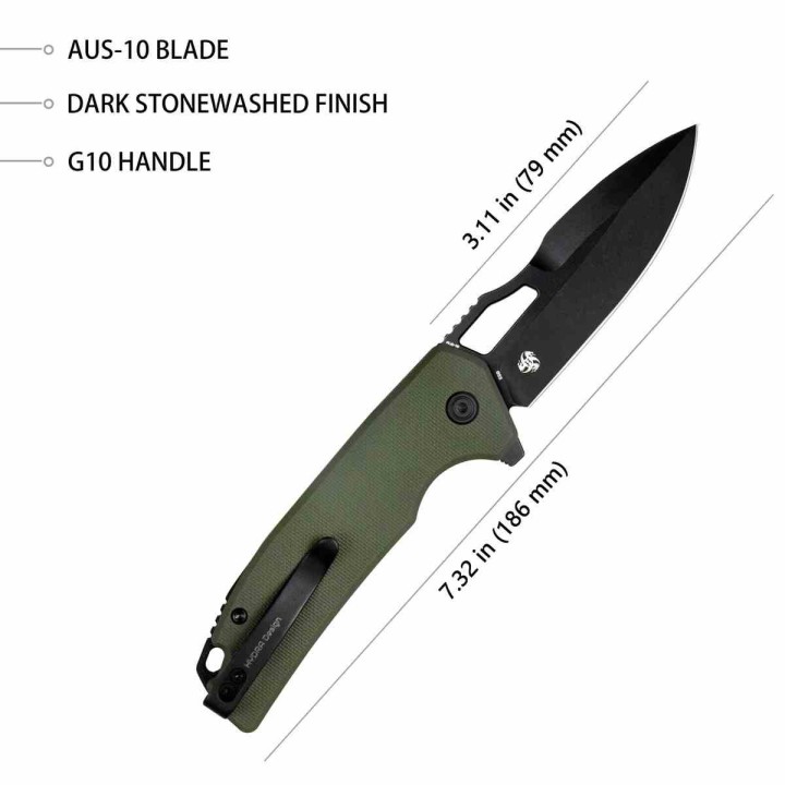 Couteau Kubey RDF Od Green Lame Acier AUS-10 Blk Manche G10 IKBS Button Lock Clip KUB316B - Livraison Gratuite
