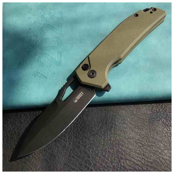 Couteau Kubey RDF Od Green Lame Acier AUS-10 Blk Manche G10 IKBS Button Lock Clip KUB316B - Livraison Gratuite