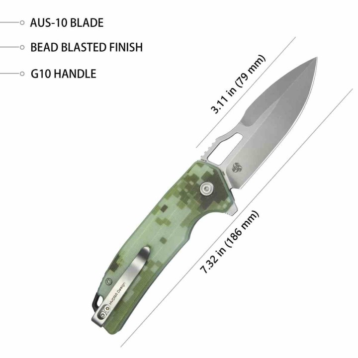 Couteau Kubey RDF Camo Lame Acier AUS-10 Manche G10 IKBS Button Lock Clip KUB316C - Livraison Gratuite