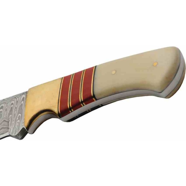 Couteau à Lame Fixe Damas Admiral 256 Couches Manche Os Étui Cuir DM1394RD - Livraison Gratuite