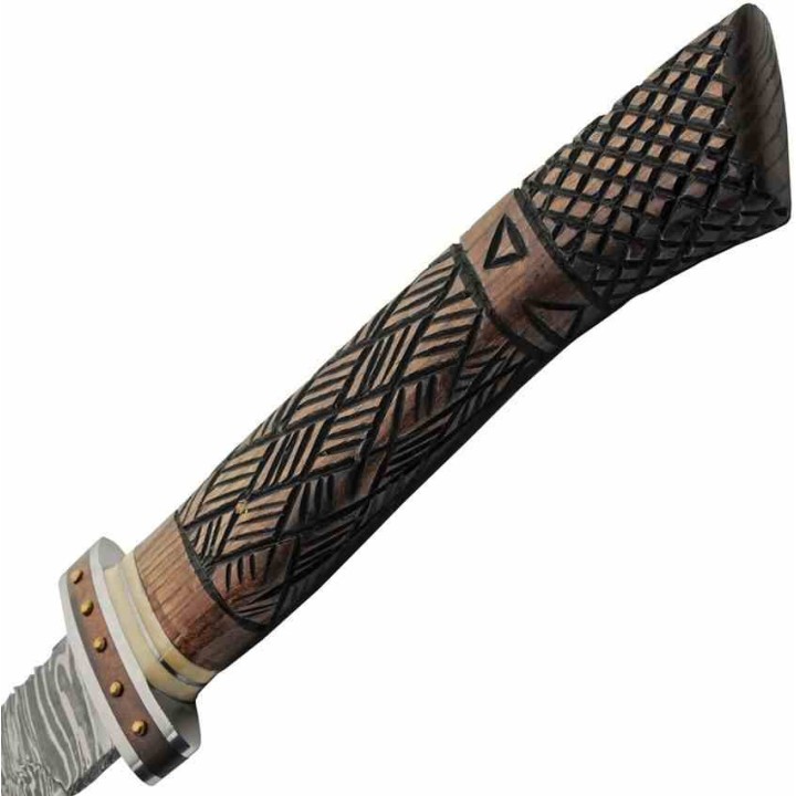 Épée Style Sabre Lame Acier Damas 256 Couches Manche Bois Gravé Etui Cuir DM5043 - Livraison Gratuite