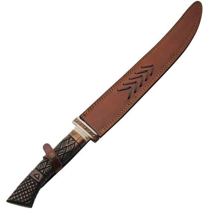 Épée Style Sabre Lame Acier Damas 256 Couches Manche Bois Gravé Etui Cuir DM5043 - Livraison Gratuite