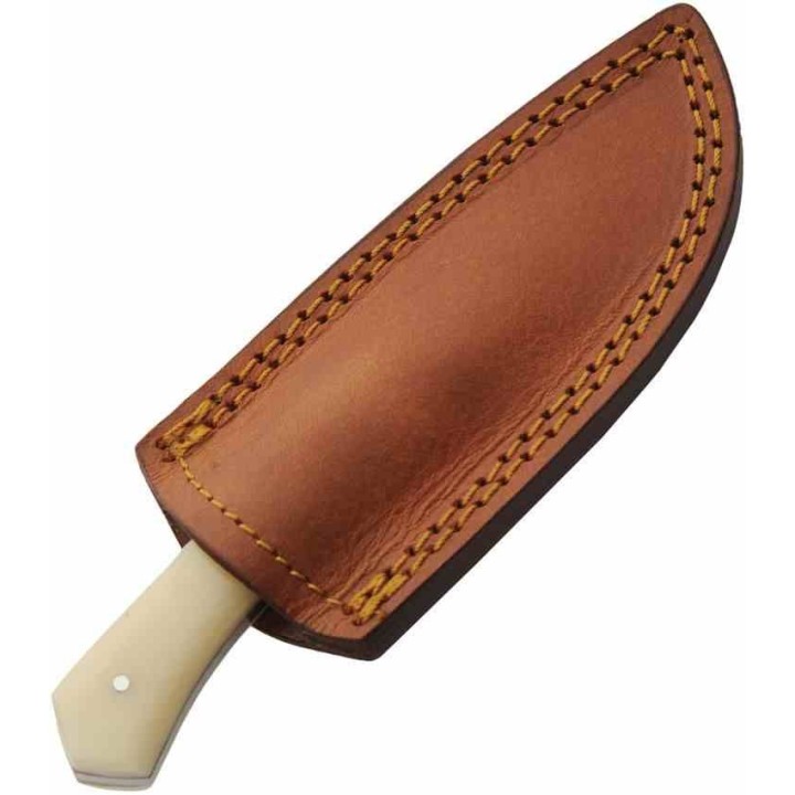 Couteau Skinner Lame Acier Damas 256 Couches Manche Os Etui Cuir DM1404BO - Livraison Gratuite