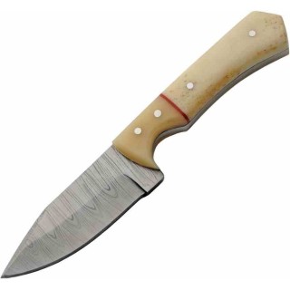 Couteau Skinner Lame Acier Damas 256 Couches Manche Os Etui Cuir DM1404BO - Livraison Gratuite