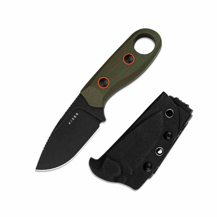 Couteau Kizer Beaver Lame Acier D2 Manche G10 Olive Green Etui Kydex KU1078A1 - Livraison Gratuite