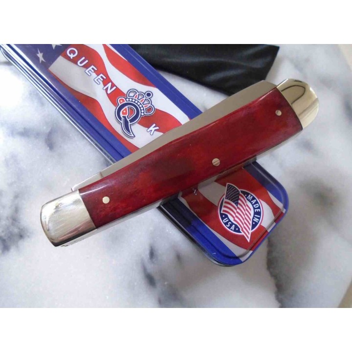 Couteau Queen Cutlery Trapper Red Smooth Bone Lame Clip/Spey Acier 1095 Made USA QRSB54 - Livraison Gratuite