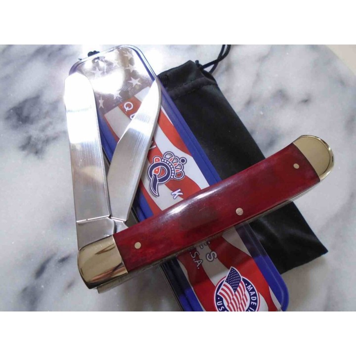 Couteau Queen Cutlery Trapper Red Smooth Bone Lame Clip/Spey Acier 1095 Made USA QRSB54 - Livraison Gratuite
