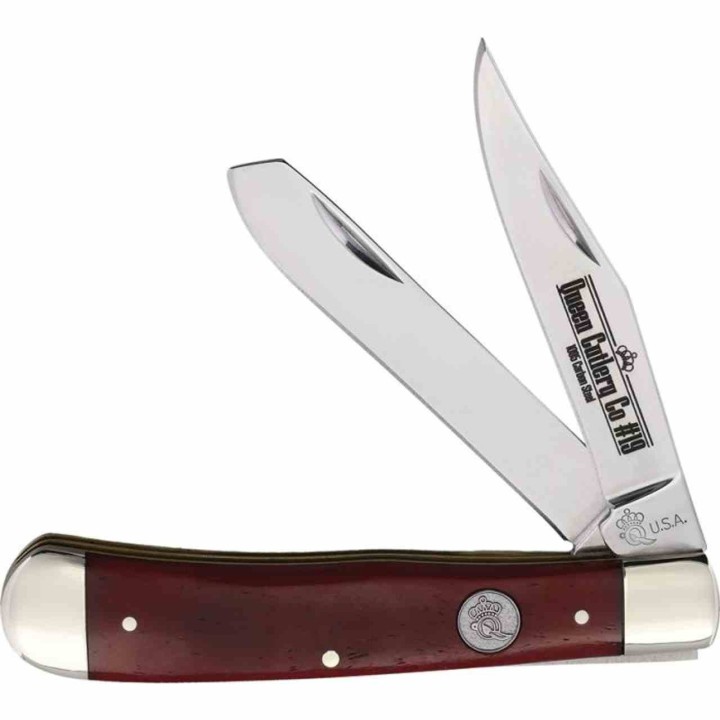 Couteau Queen Cutlery Trapper Red Smooth Bone Lame Clip/Spey Acier 1095 Made USA QRSB54 - Livraison Gratuite