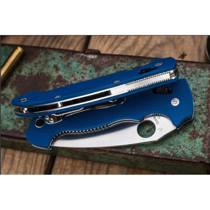 Couteau Spyderco Manix 2 XL Lame Acier CPM SPY27 Manche G10 Bleu Ball Bearing USA SC95GPCBL2 - Livraison Gratuite