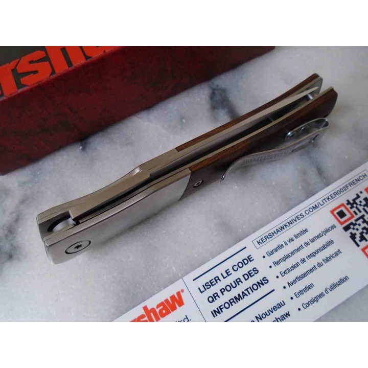 Couteau Kershaw Enhance A/O Lame Acier Inox Manche Bois Liner Lock Clip KS1419 - Livraison Gratuite