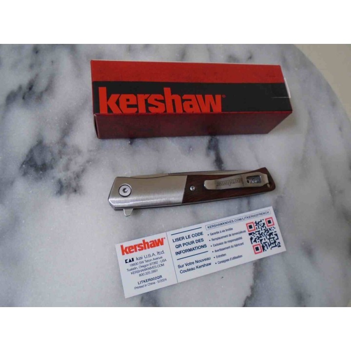 Couteau Kershaw Enhance A/O Lame Acier Inox Manche Bois Liner Lock Clip KS1419 - Livraison Gratuite