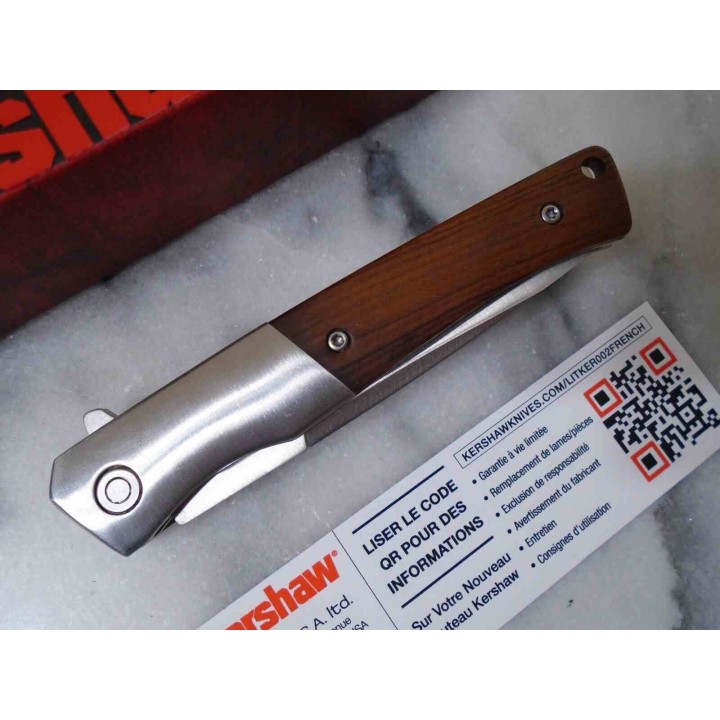 Couteau Kershaw Enhance A/O Lame Acier Inox Manche Bois Liner Lock Clip KS1419 - Livraison Gratuite