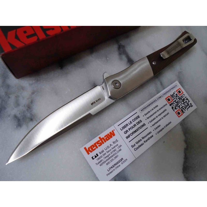 Couteau Kershaw Enhance A/O Lame Acier Inox Manche Bois Liner Lock Clip KS1419 - Livraison Gratuite