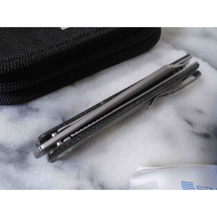 Couteau Sencut Bronte Front Black Manche Micarta Lame Acier 9Cr18MoV Manche IKBS Linerlock Clip SA08A - Livraison Gratuite
