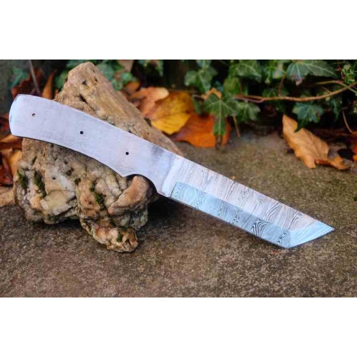 Lame Tanto Damas 256 Couches Lame A Customiser Le Manche Plaquettes Bois + Etui Cuir Artisanat - Livraison Gratuite