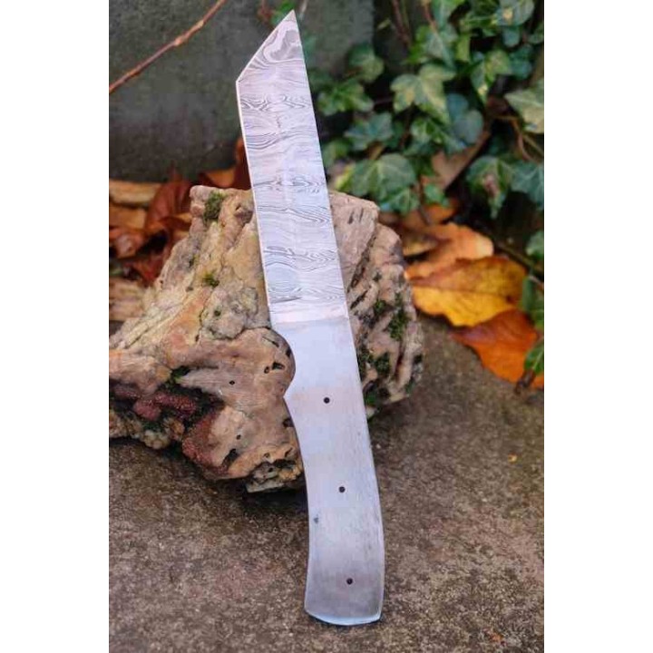Lame Tanto Damas 256 Couches Lame A Customiser Le Manche Plaquettes Bois + Etui Cuir Artisanat - Livraison Gratuite