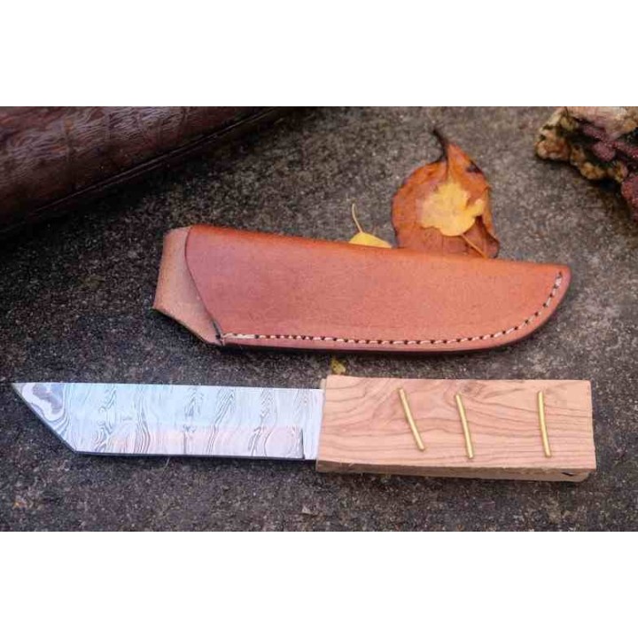 Lame Tanto Damas 256 Couches Lame A Customiser Le Manche Plaquettes Bois + Etui Cuir Artisanat - Livraison Gratuite