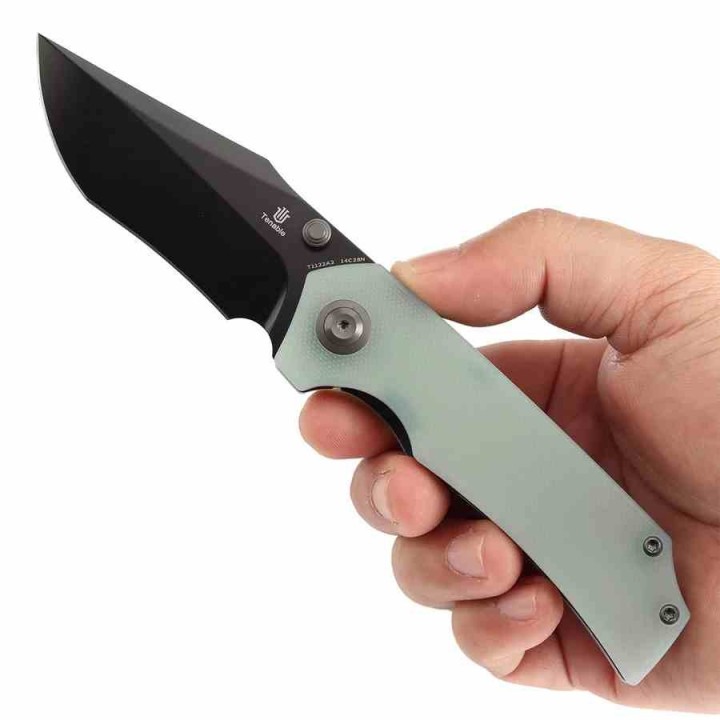 Couteau Tenable Fermi Jade Lame Acier 14C28N BLK Manche G10 Liner Lock Clip T1122A2 - Livraison Gratuite