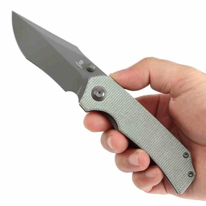 Couteau Tenable Fermi Green Lame Acier 14C28N Grey Manche Micarta Liner Lock Clip T1122A4 - Livraison Gratuite