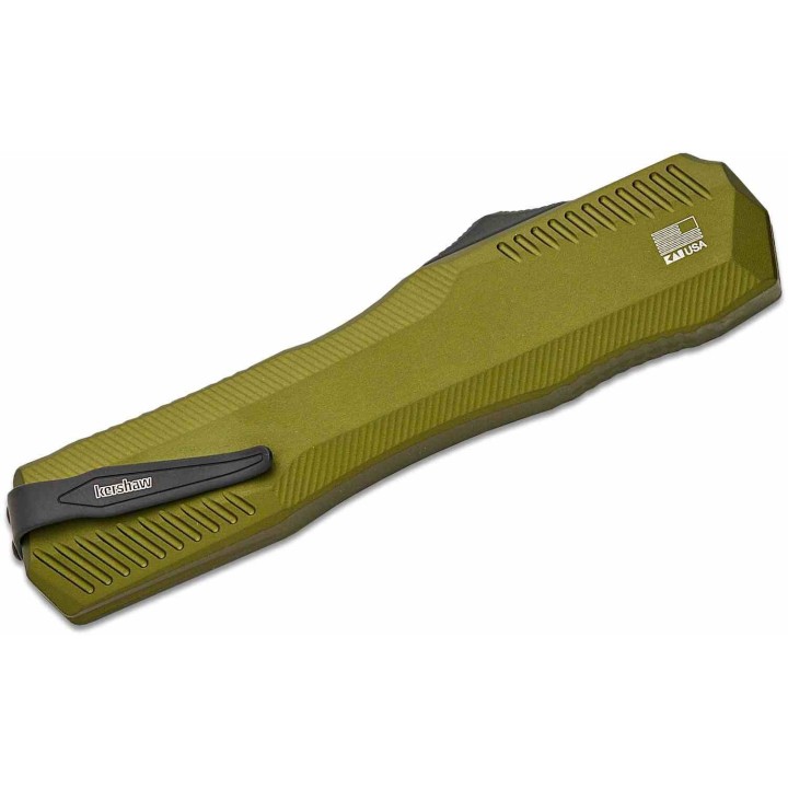 Couteau Automatique OTF Kershaw Olive Lame Double Tranchant Acier CPM-MagnaCut Manche Alu USA KS9000DESTOL - Livraison Gratuite