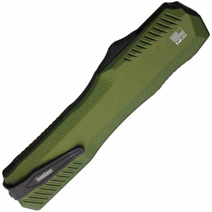 Couteau Automatique OTF Kershaw Olive Lame Double Tranchant Acier CPM-MagnaCut Manche Alu USA KS9000DESTOL - Livraison Gratuite