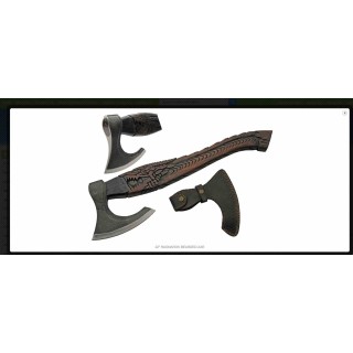 Hache Viking Rite Edge Ragnarok Lame Forgée Acier Manche Bois Frêne Sculpté Étui Cuir PA882476 - Livraison Gratuite