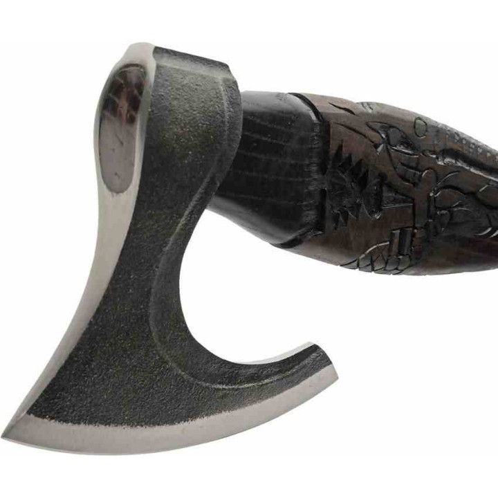 Hache Viking Rite Edge Ragnarok Lame Forgée Acier Manche Bois Frêne Sculpté Étui Cuir PA882476 - Livraison Gratuite