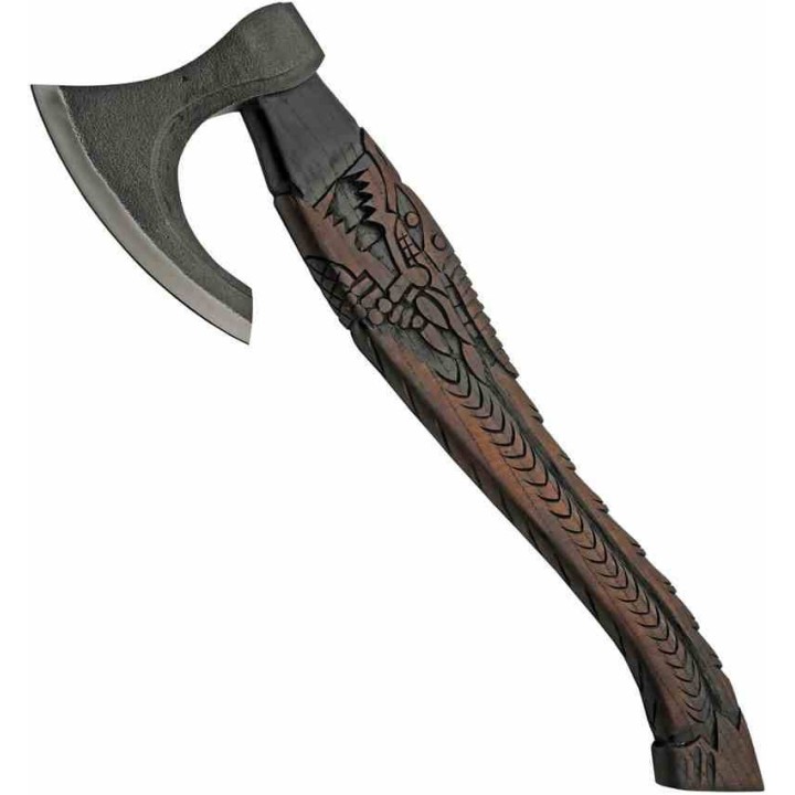 Hache Viking Rite Edge Ragnarok Lame Forgée Acier Manche Bois Frêne Sculpté Étui Cuir PA882476 - Livraison Gratuite