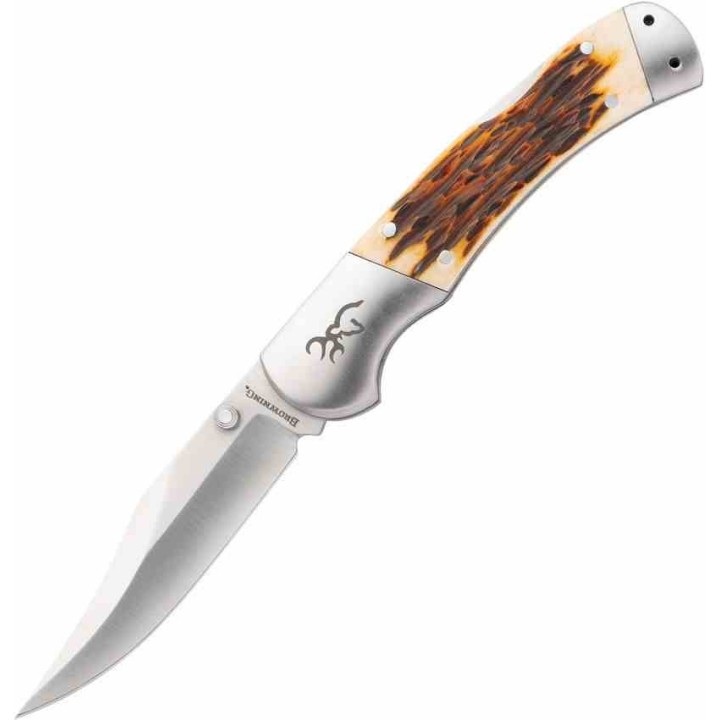 Couteau Browning Lame Clip Point Acier 9Cr13CoMoV Manche Os Jigged Marron Lockback BR0530B - Livraison Gratuite