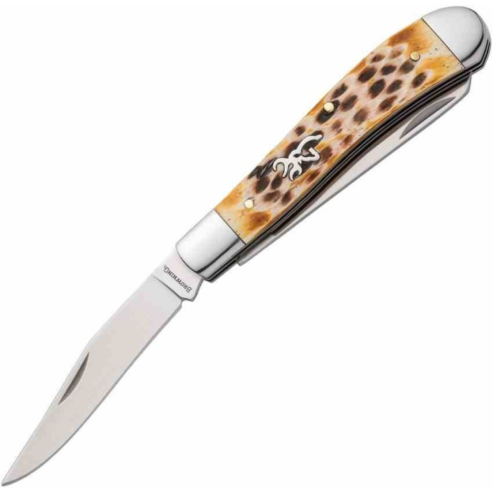 Couteau Browning Trapper Lames Clip et Spey Acier Inox Manche Os Jigged Naturel BR0551B - Livraison Gratuite