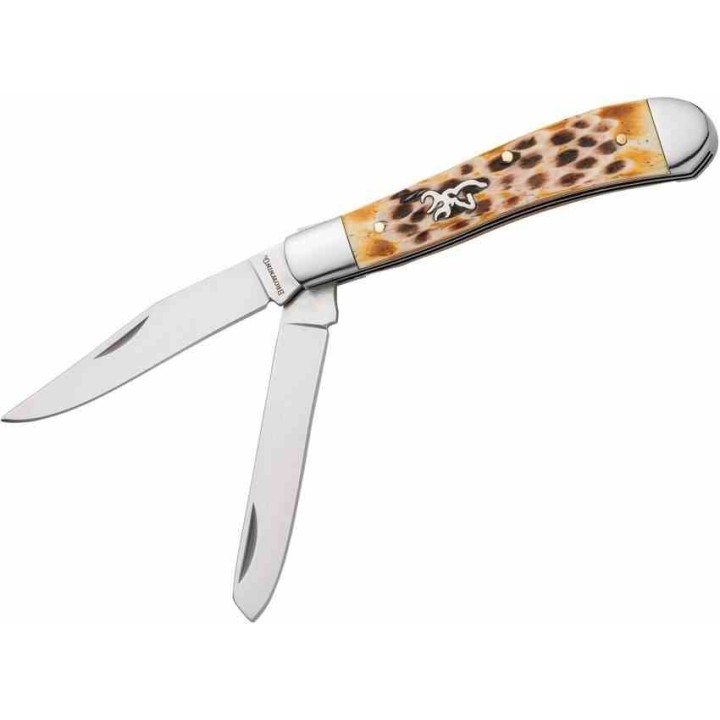 Couteau Browning Trapper Lames Clip et Spey Acier Inox Manche Os Jigged Naturel BR0551B - Livraison Gratuite