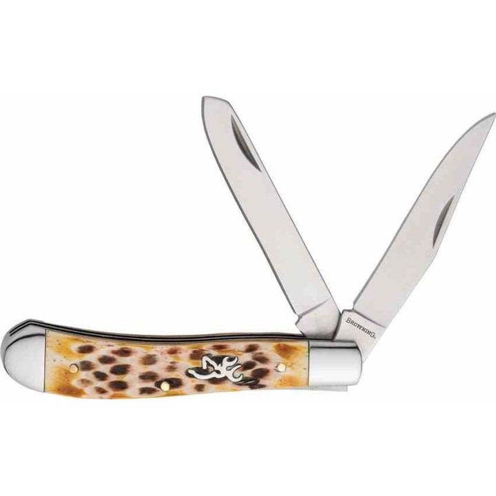 Couteau Browning Trapper Lames Clip et Spey Acier Inox Manche Os Jigged Naturel BR0551B - Livraison Gratuite