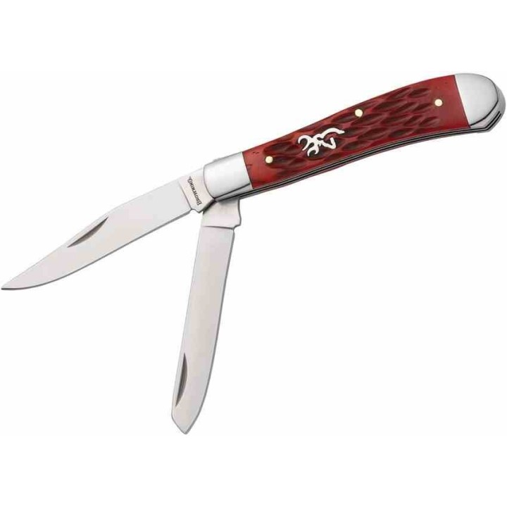 Couteau Browning Trapper Lames Clip et Spey Acier Inox Manche Os Red BR0547B - Livraison Gratuite