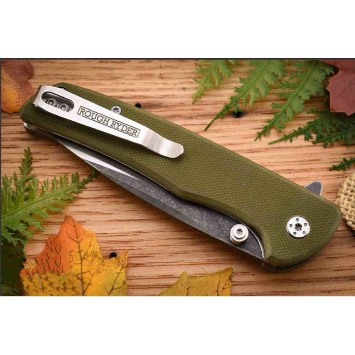 Couteau Rough Ryder 1st Infantry Lame Clip Point Acier Inoxydable Manche G10 Vert Liner Lock RR2672 - Livraison Gratuite