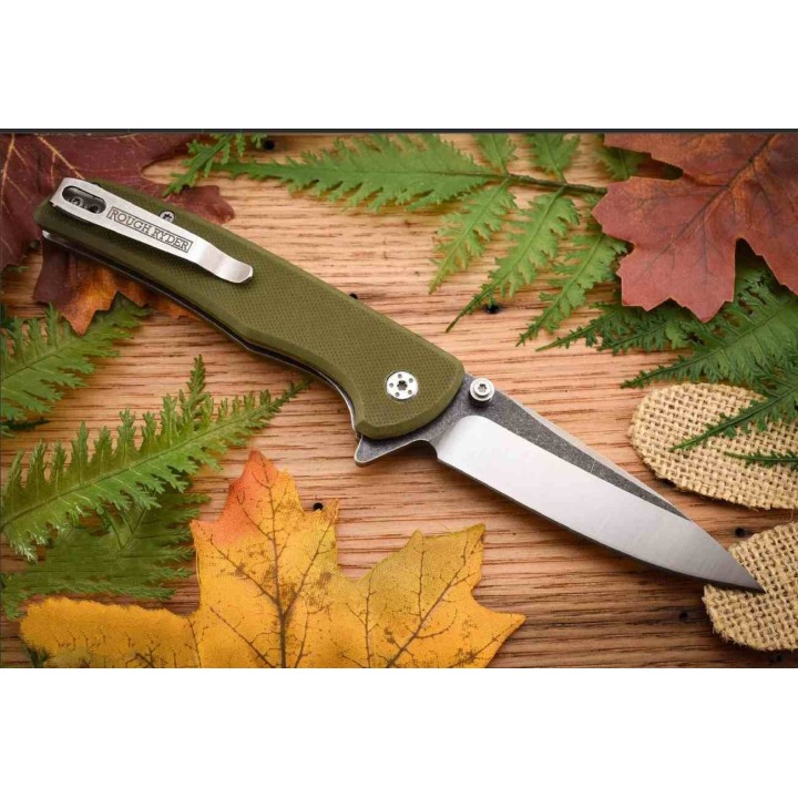 Couteau Rough Ryder 1st Infantry Lame Clip Point Acier Inoxydable Manche G10 Vert Liner Lock RR2672 - Livraison Gratuite