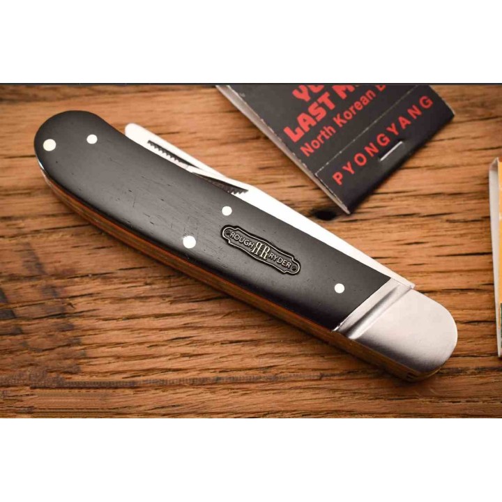 Couteau Rough Ryder Black Reserve Bearhead One Arm Lames Acier 440 Manche Bois Cran Forcé RR2567 - Livraison Gratuite