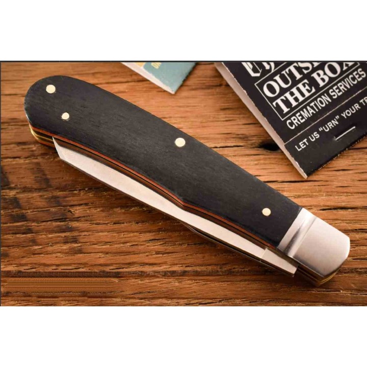 Couteau Rough Ryder Black Reserve Bearhead Trapper Lames Acier 440A Manche Bois Cran Forcé RR2559 - Livraison Gratuite