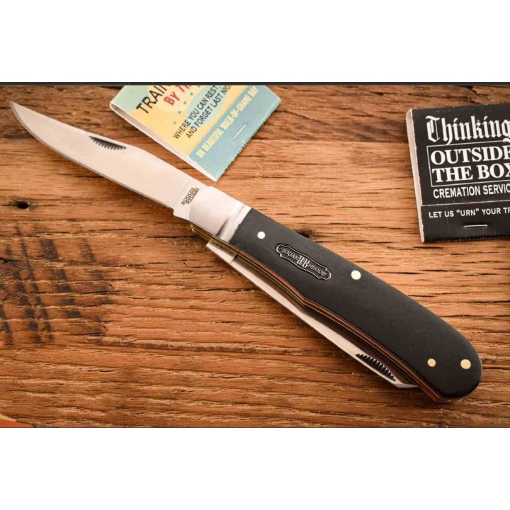 Couteau Rough Ryder Black Reserve Bearhead Trapper Lames Acier 440A Manche Bois Cran Forcé RR2559 - Livraison Gratuite
