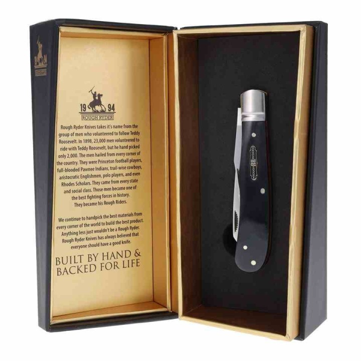 Couteau Rough Ryder Black Reserve Bearhead Trapper Lames Acier 440A Manche Bois Cran Forcé RR2559 - Livraison Gratuite