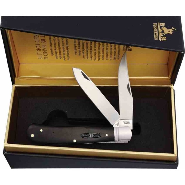 Couteau Rough Ryder Black Reserve Bearhead Trapper Lames Acier 440A Manche Bois Cran Forcé RR2559 - Livraison Gratuite