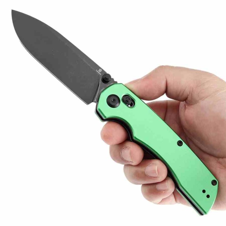Couteau Pliant Tenable Kryo Green Lame Acier 14C28N Manche Alum Cross-Bar Lock Clip T1001V1 - Livraison Gratuite