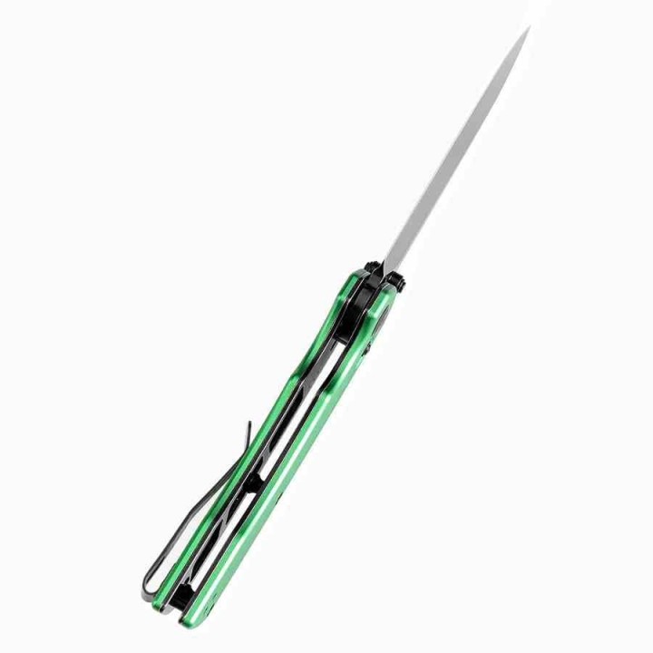 Couteau Pliant Tenable Kryo Green Lame Acier 14C28N Manche Alum Cross-Bar Lock Clip T1001V1 - Livraison Gratuite